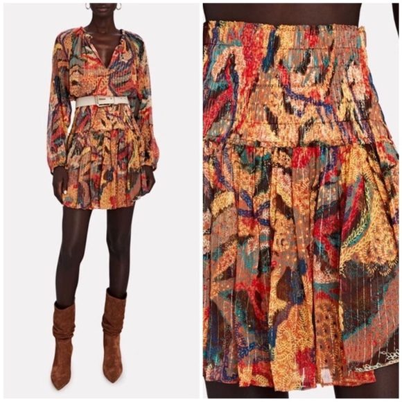 A.L.C. Luna Printed Elastic Waist Silk Mini Skirt Metallic Multi New Size 0